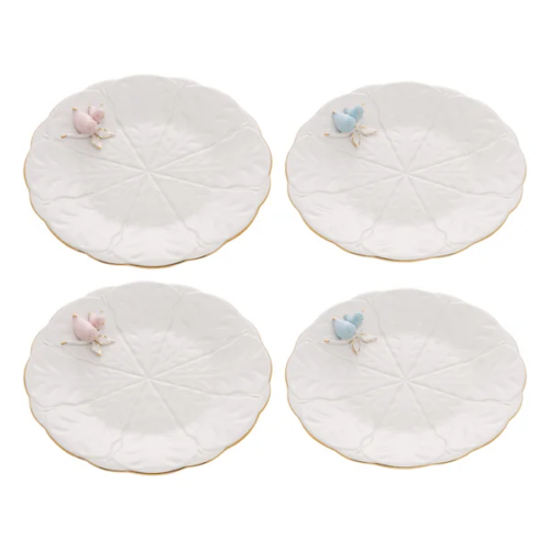 CONJUNTO 4 PRATOS DE SOBREMESA PORCELANA FLOWER 19CM