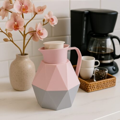GARRAFA TÉRMICA DIAMANTE 1 LITRO ROSA SUAVE E BEGE PREMIUM