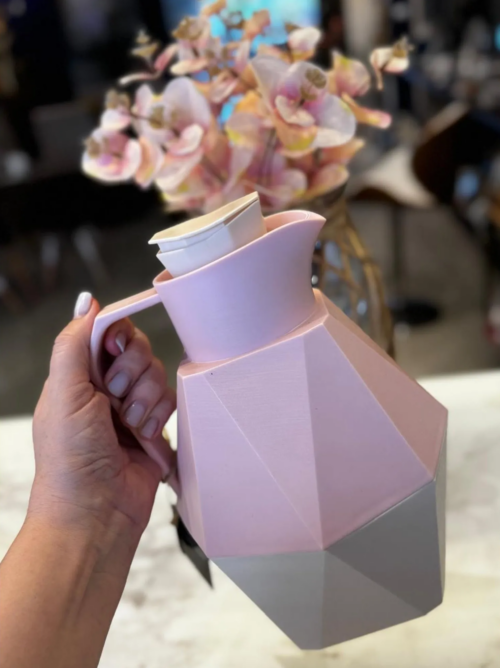 GARRAFA TÉRMICA DIAMANTE 1 LITRO ROSA SUAVE E OFF WHITE PREMIUM