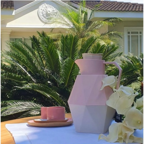 GARRAFA TÉRMICA DIAMANTE 1 LITRO ROSA SUAVE E OFF WHITE PREMIUM